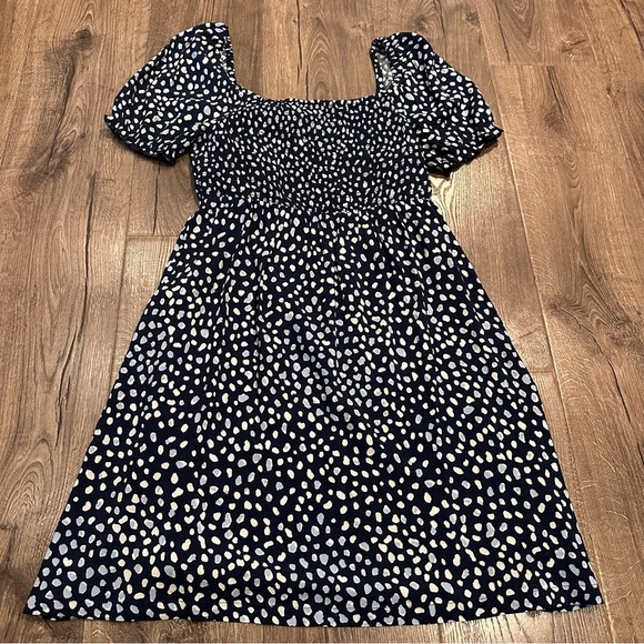 New ROXY Hello Petal Blue Indigo Smocked Mini Dress Sz M Ditsy Dot Peasant NWOT - Picture 6 of 8